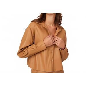 NEW ASTRID faux leather button front shirt in camel